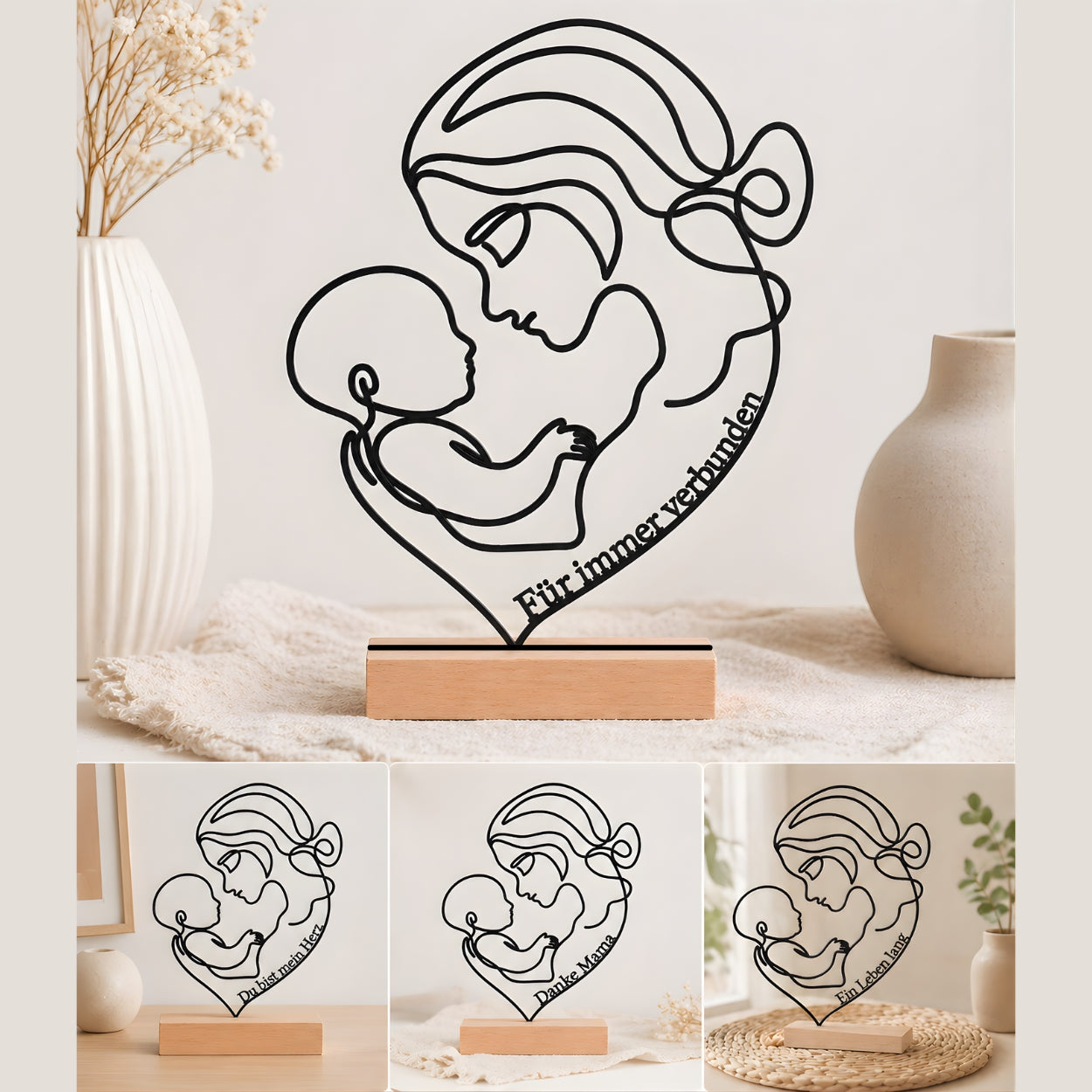 Personalisiertes Geschenk für Mama mit Namen & Gravur – Line Art Mutter & Kind Aufsteller „Beste Mama“