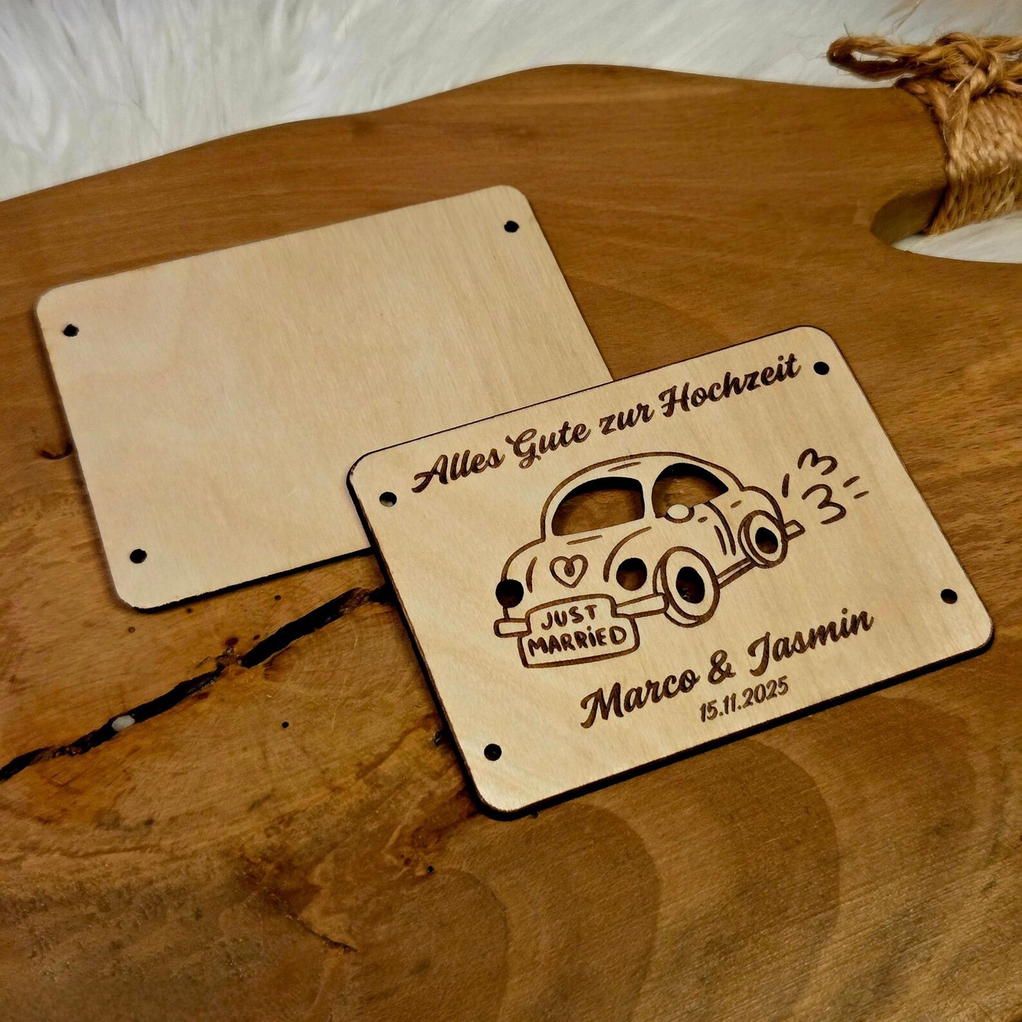 Geldgeschenk Hochzeit personalisiert – „Alles Gute zur Hochzeit“ – Holz Geschenk mit Namen & Datum