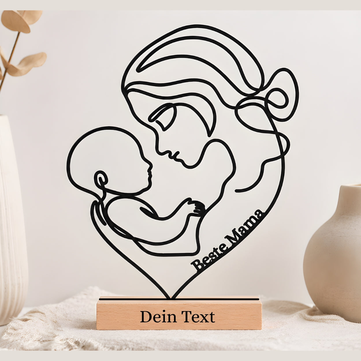 Personalisiertes Geschenk für Mama mit Namen & Gravur – Line Art Mutter & Kind Aufsteller „Beste Mama“