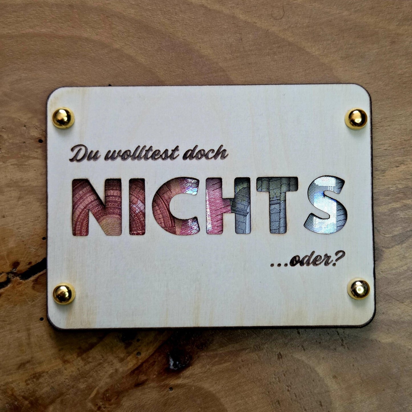 Lustiges Geldgeschenk „Du wolltest doch nichts… oder?“ – Holzkarte personalisiert – witziges Geschenk