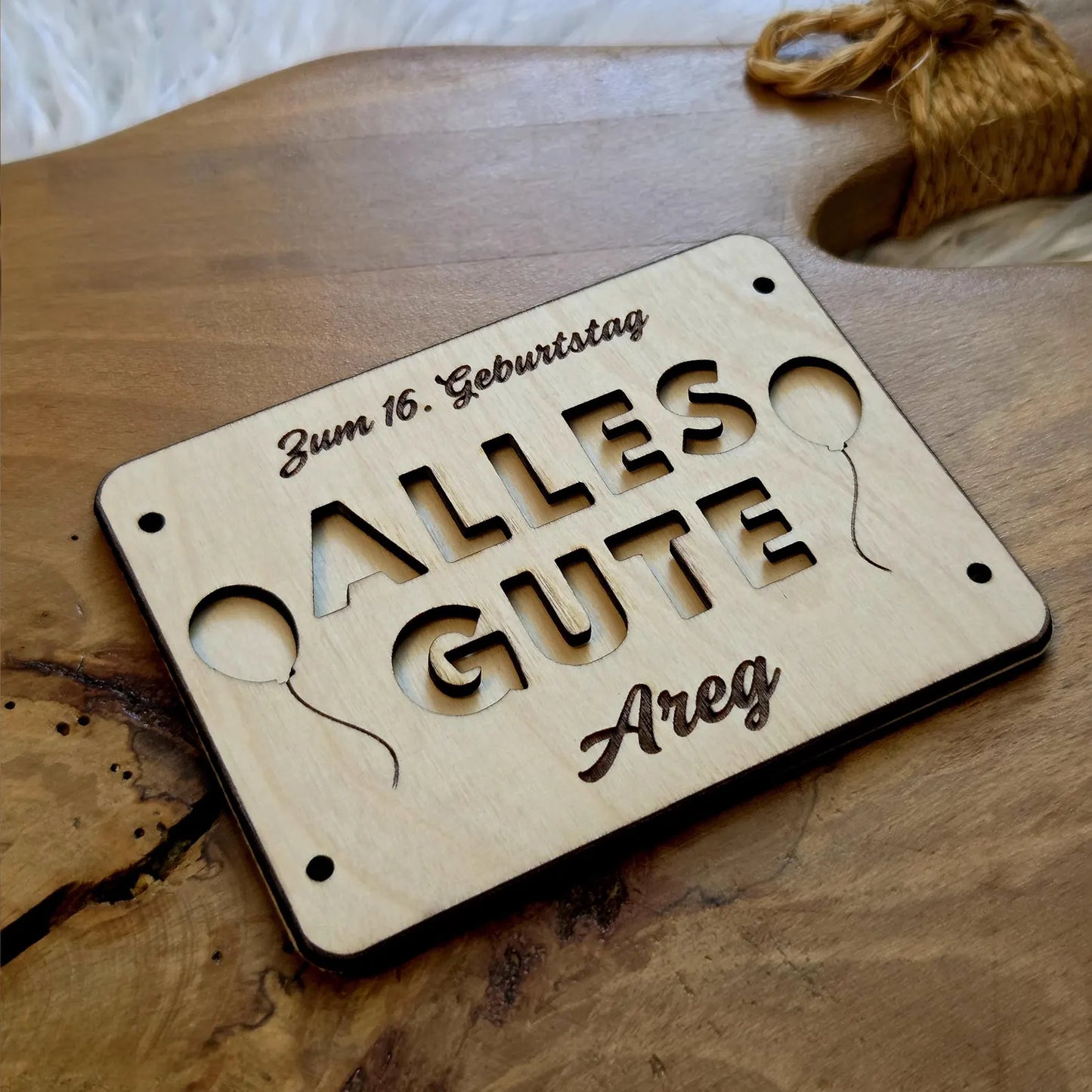 Geldgeschenk personalisiert „Alles Gute“ – Holzkarte mit Gravur & Namen – Geschenk für jeden Anlass