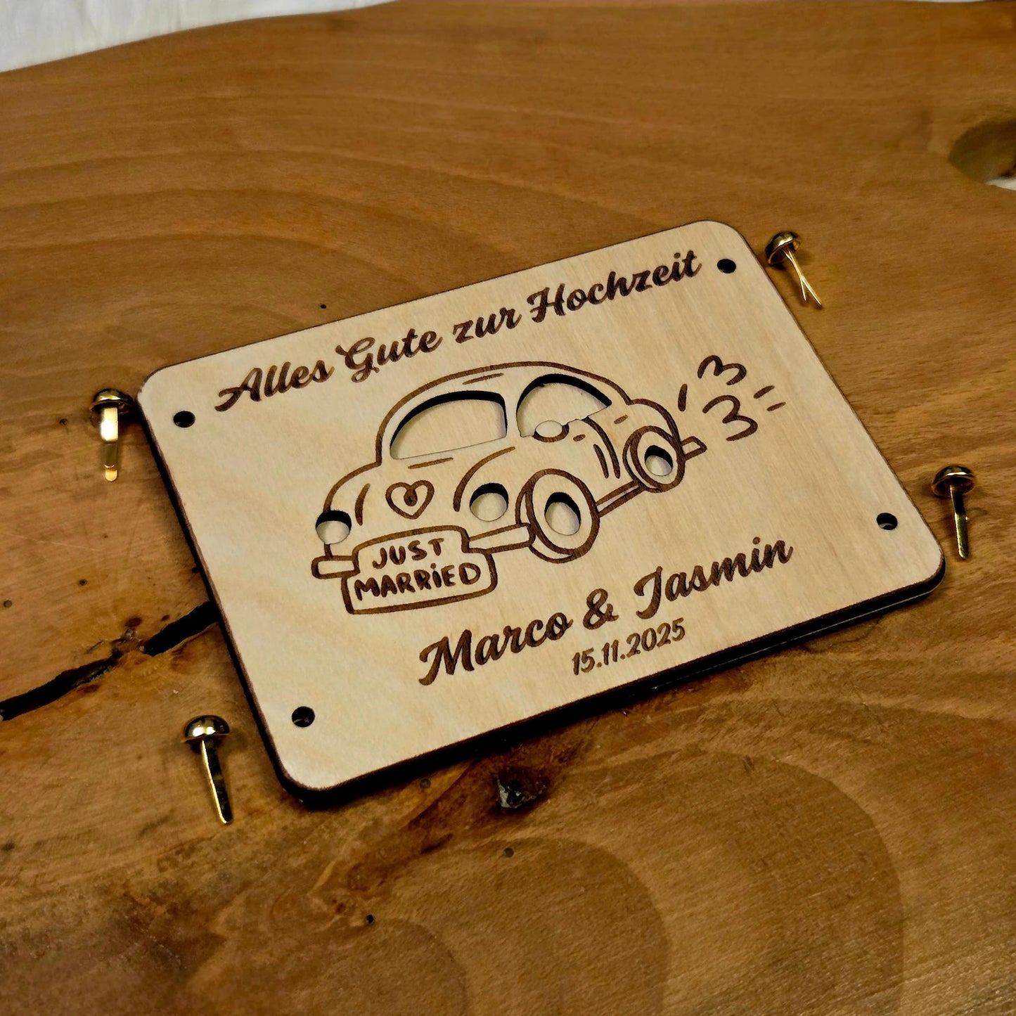 Geldgeschenk Hochzeit personalisiert – „Alles Gute zur Hochzeit“ – Holz Geschenk mit Namen & Datum
