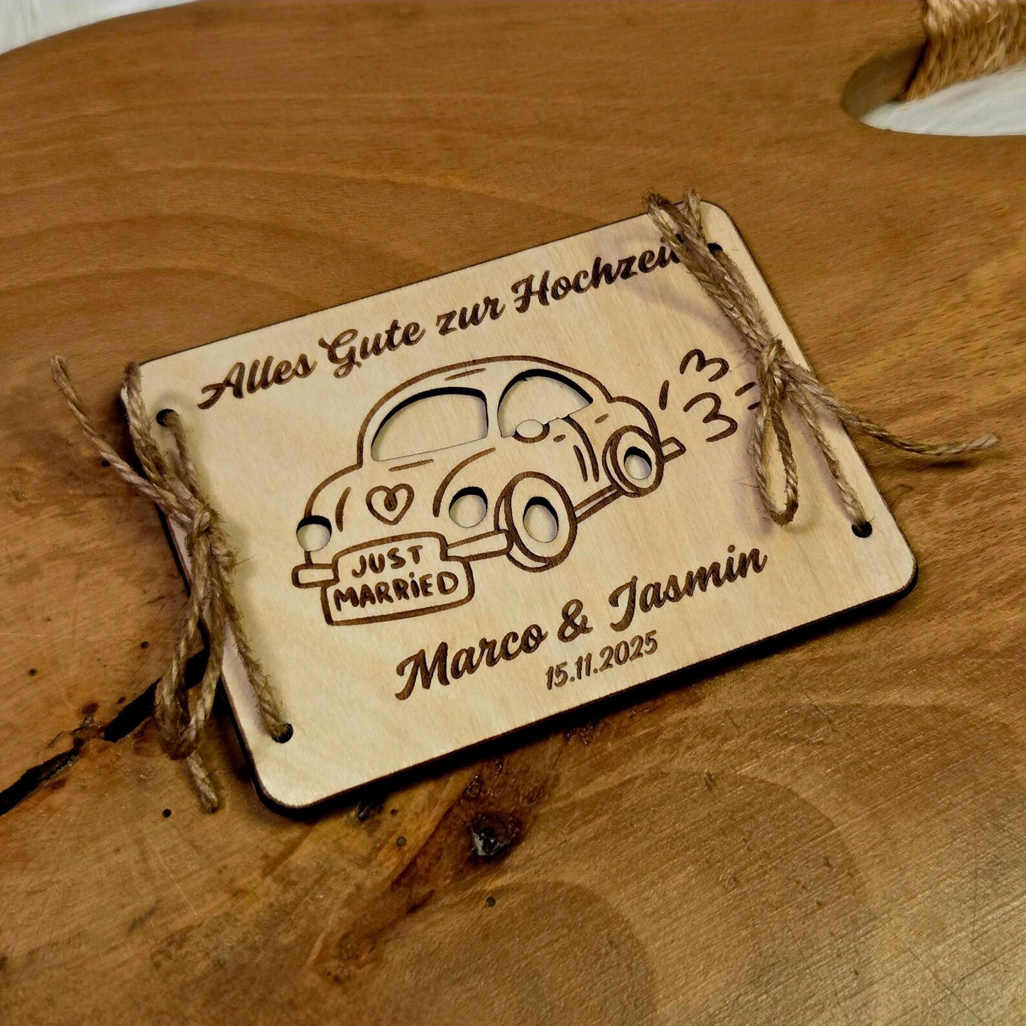 Geldgeschenk Hochzeit personalisiert – „Alles Gute zur Hochzeit“ – Holz Geschenk mit Namen & Datum