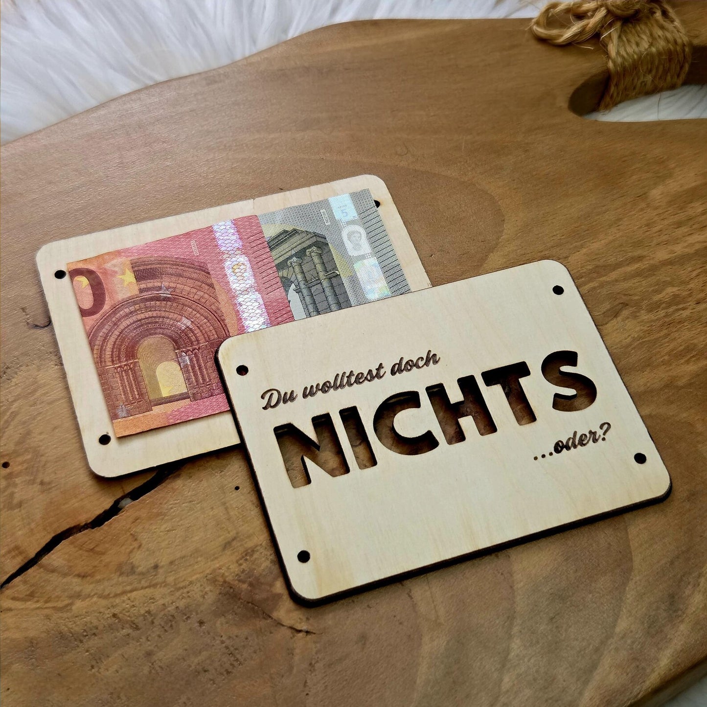 Lustiges Geldgeschenk „Du wolltest doch nichts… oder?“ – Holzkarte personalisiert – witziges Geschenk
