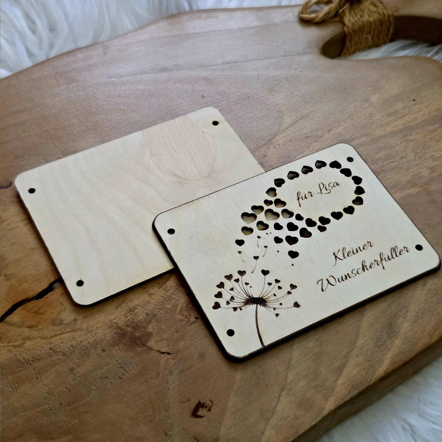 Geldgeschenk Wunscherfüller personalisiert – Holzkarte mit Gravur & Namen – kreative Geschenkidee