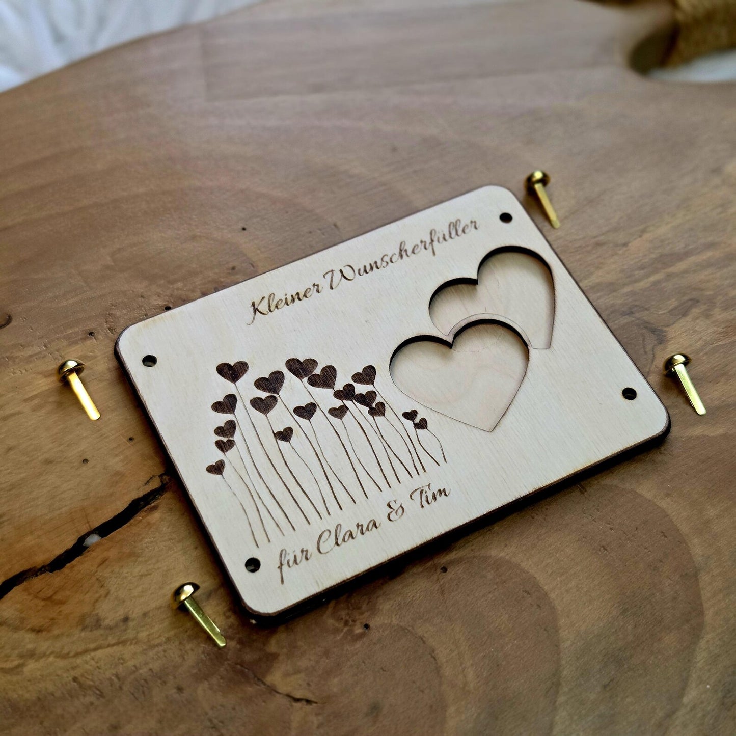 Wunscherfüller Geldgeschenk personalisiert – Holzkarte mit Gravur & Namen – kreatives Geschenk mit Geldfach
