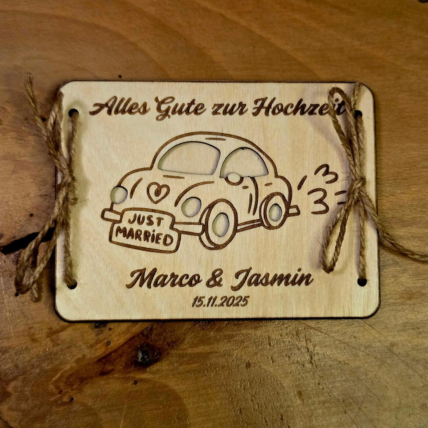 Geldgeschenk Hochzeit personalisiert – „Alles Gute zur Hochzeit“ – Holz Geschenk mit Namen & Datum