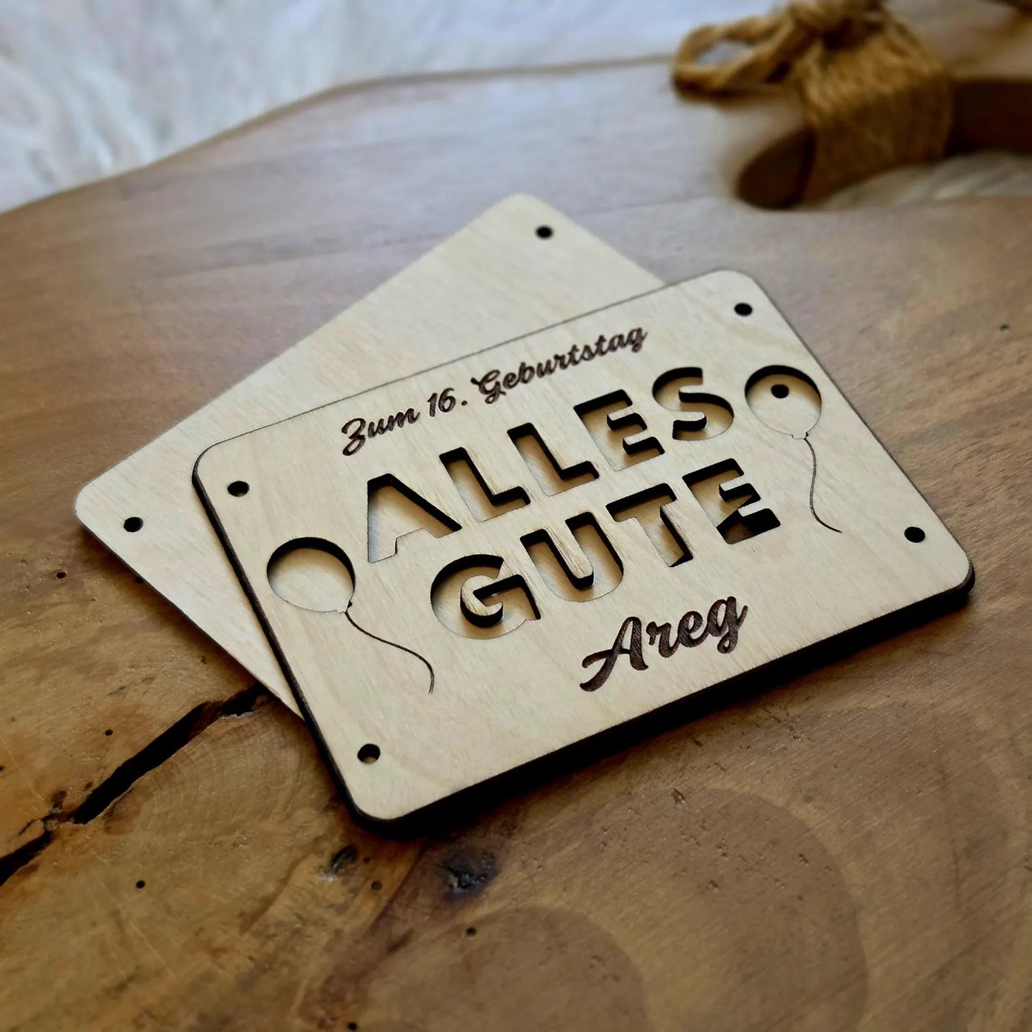Geldgeschenk personalisiert „Alles Gute“ – Holzkarte mit Gravur & Namen – Geschenk für jeden Anlass